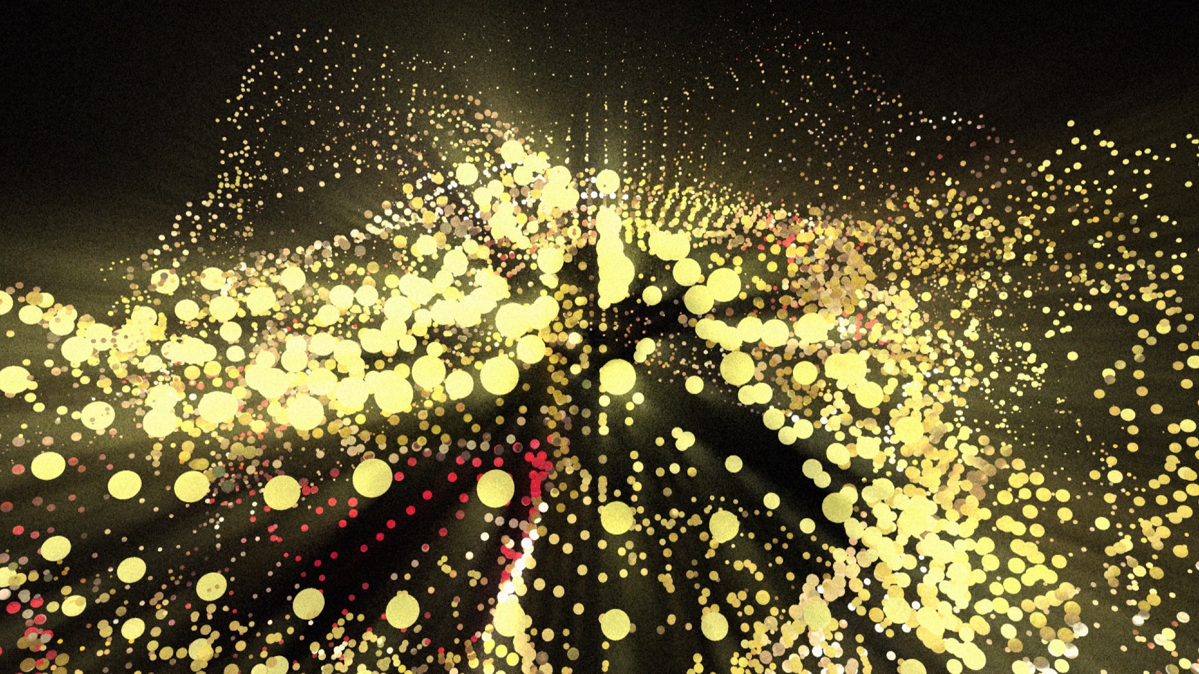A field of glowing gold particles receding into depth, softened by bokeh and light rays.