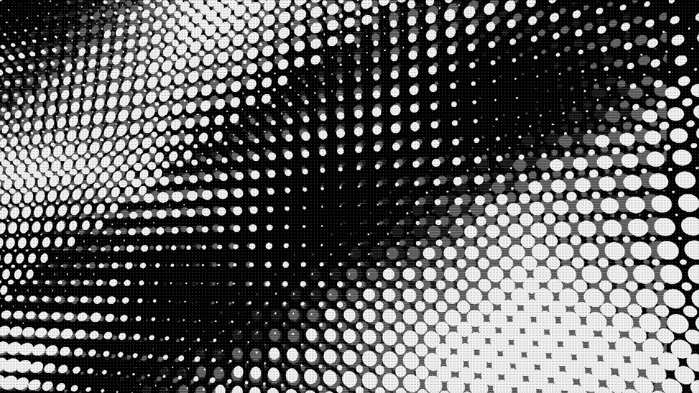 A monochrome halftone surface of white dots folding diagonally across the frame.
